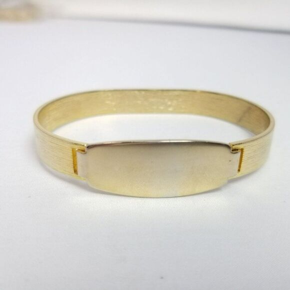 Vintage Gold Tone Bangle Bracelet with Blank ID Panel Front, Front Clasp, Estate - Picture 5 of 5